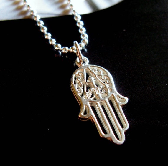 Hamsa Hand necklace. Sterling Silver. Mens.