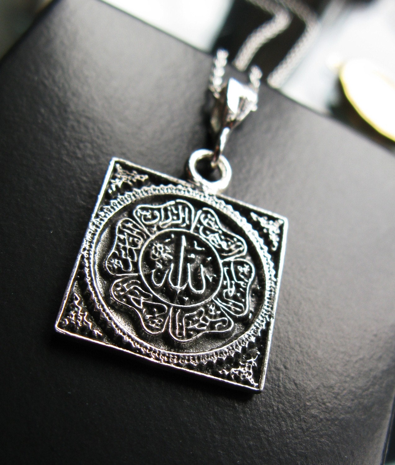Sterling Silver Names of Allah square pendant necklace last