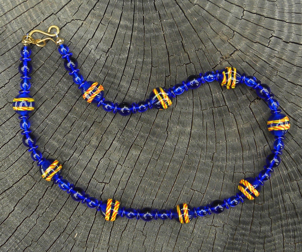 Deep cobalt blue glass necklace