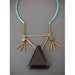 Bib necklace with chocolate brown glass triangle on turquoise leather cord