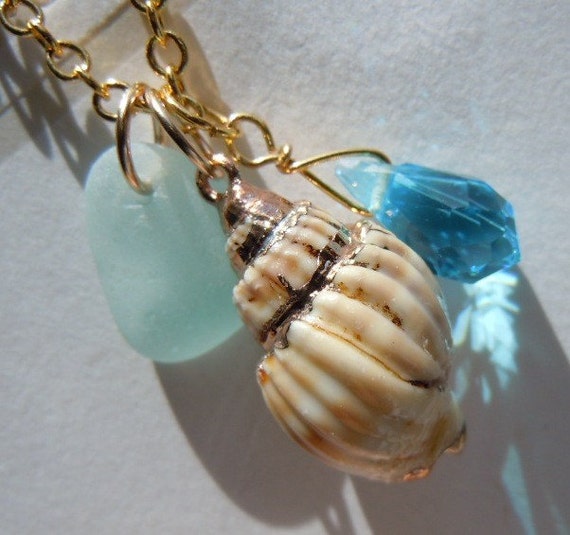 Aqua Sea Glass with Gold Chain Jewelry