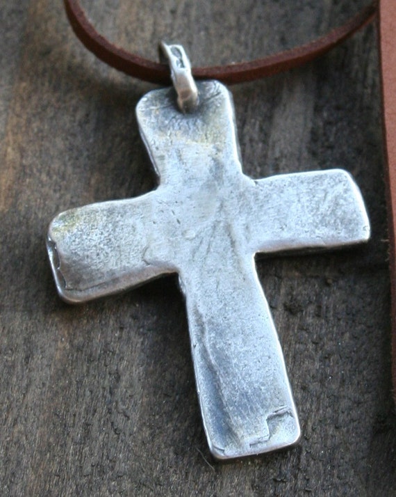 Cross Pendant Artisan Large Rustic Cross Sterling Silver