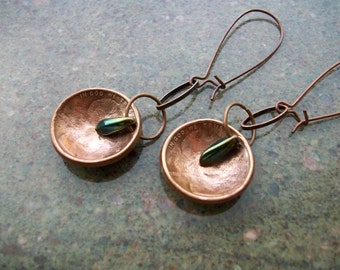 Copper Earrings "Drop in the Bucket" Hand Hammered and Polished