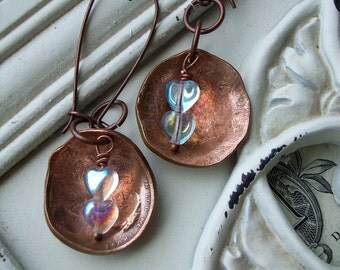 Copper Earrings "Beating Hearts" Hand Hammered and Polished