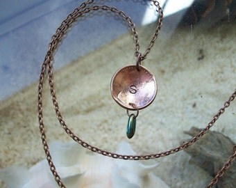 Copper Initial Necklace "Total Name Dropper" Hand Hammered and Polished