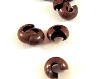 50 - Copper Crimp Bead Cover Antique Plated Brass 4mm Closed - 50 pc - 5579