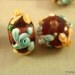 4 Amber Lampwork Bead Glass Yellow and Teal 14x9mm - 4 pc - 4894