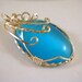 Blue Wire Wrapped Pendant Catseye Silver Wire 44x26mm - 1 pc - 5571-AG