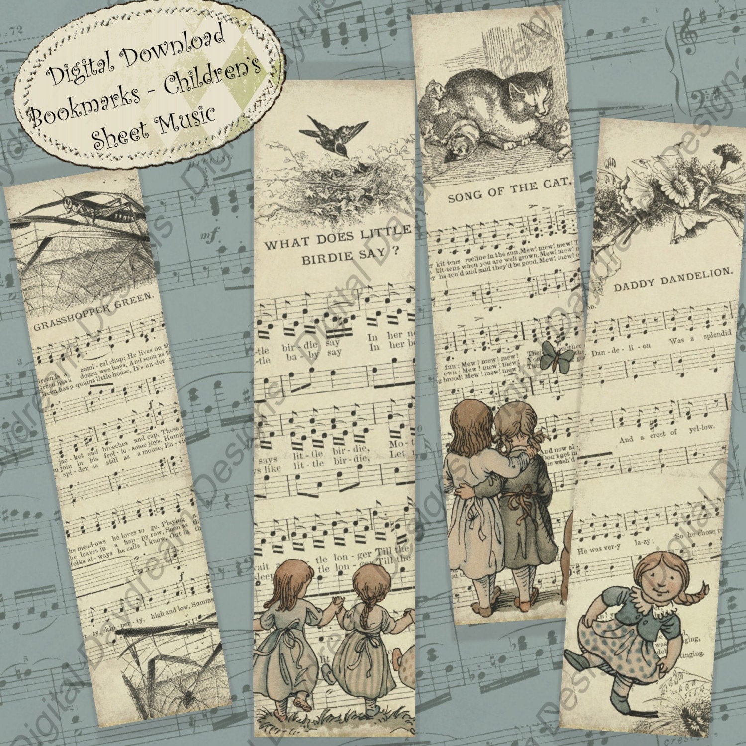 Printable Bookmarks Children's Music Instant Digital
