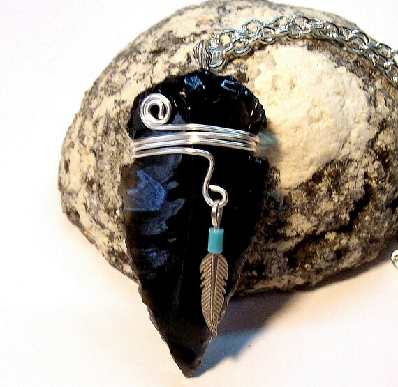 Arrowhead Wire Wrapped Necklace Unisex Black by jewelrybyvicki