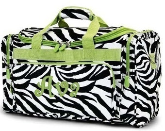 Personalized Duffle Bag Zebra Lime Green Trim DANCE GYM Cheer Luggage