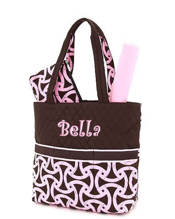 Personalized Diaper Bag Brown Pink Retro Monogrammed by parsik93