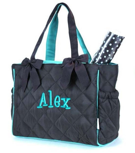 Personalized Diaper Bag Brown Teal Blue Quilted 2pc for Boy