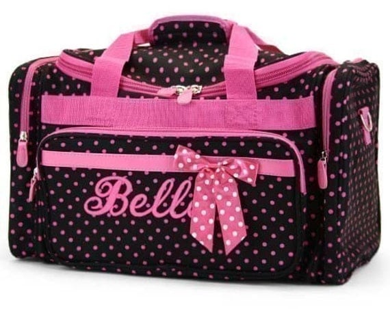 Personalized Duffle Bag Black Pink Polka Dots Dance by parsik93