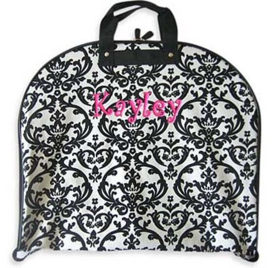 Personalized Garment Bag Dance Pageant Gym White Black Damask