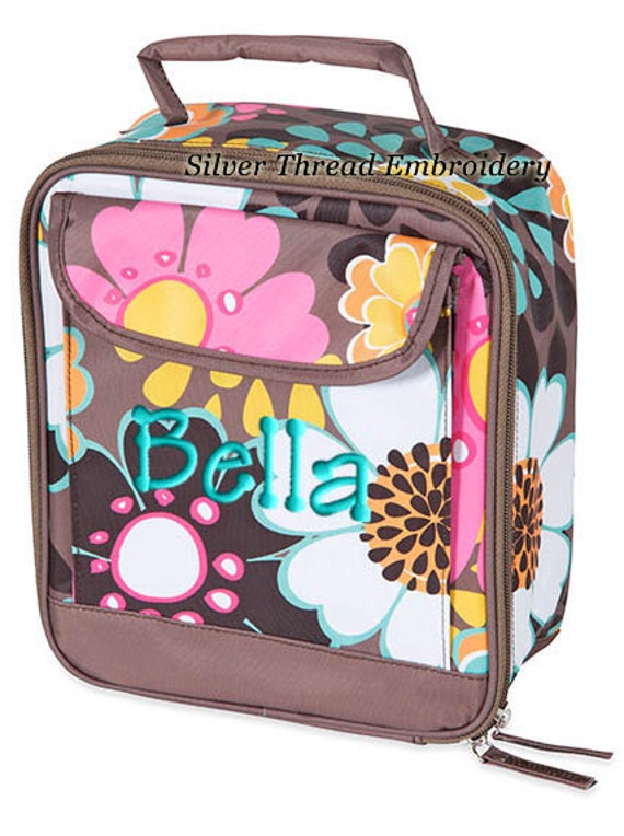 Girls Personalized Lunch Bag Mocha Flower Monogrammed