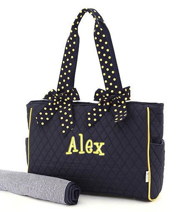 Diaper Bag Personalized Boys Navy Blue Yellow Polka by parsik93