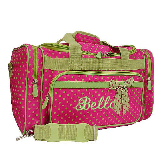 Personalized Duffle Bag Hot Pink Lime Green Polka Dots by parsik93