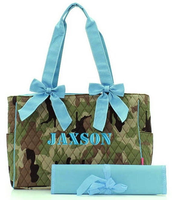 Personalized Diaper Bag Camouflage Blue Camo Quilted 2 pc