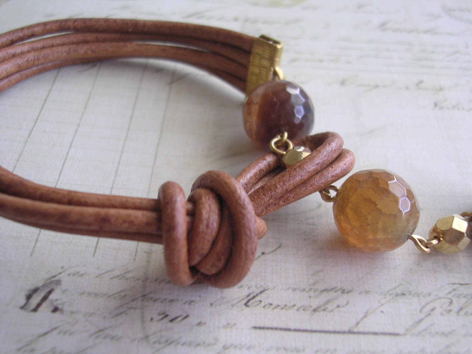 Leather Lariat Bracelet Knotted with Agate Gemstone Sale