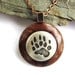 Wood Necklace Pendant Bear Paw Print Metal Button Rosewood Jewelry by Hendywood