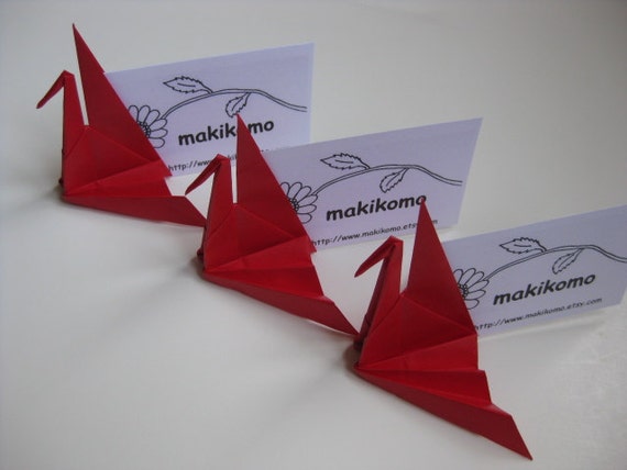 Download 50 Akane vibrant red Origami Crane Place Card Holder