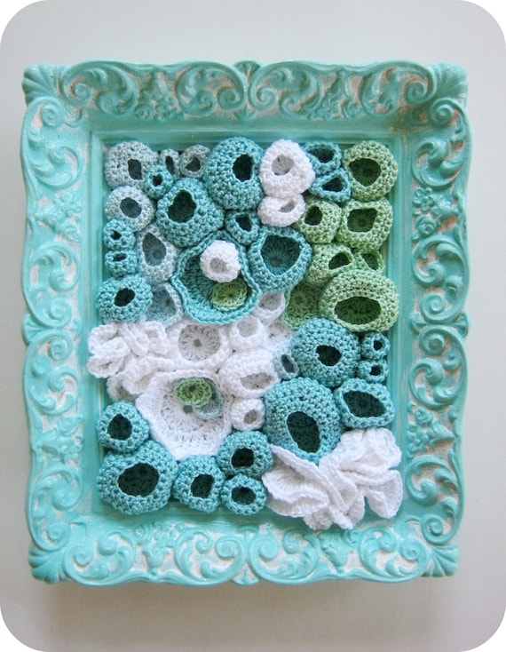 Beach Decor Crochet Fiber Wall Art in Aqua Blue Lagoon Beach decor crochet fiber wall art in aqua blue lagoon