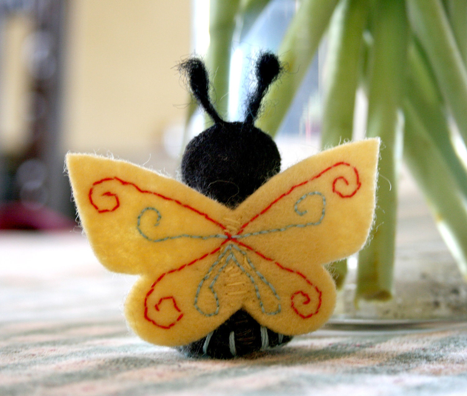 Embroidered Wood and Felt Butterfly Fairy