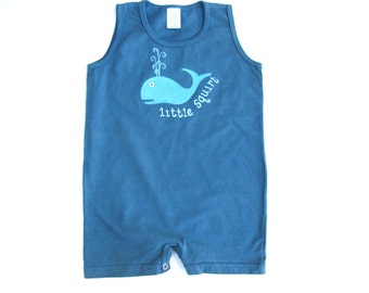 Boys Blue Whale Outfit, Nautical Theme One Piece, Hand Dyed and Hand Painted Beach Romper