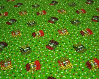 vintage 70s juvenile novelty fabric featuring calico country well motif, 1 yard