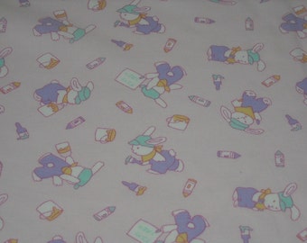 vintage 80s novelty print fabric, featuring adorable bunny design, 2 yards available, priced PER YARD