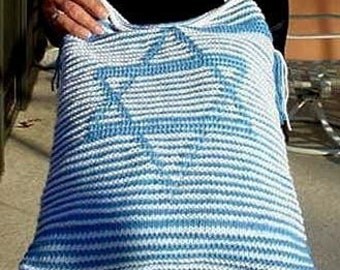Israeli Flag Illusion Knit Tote - Matzo Cover - Tallis Bag - Pattern - Jewish - Judaica