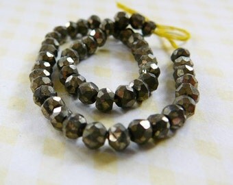 Gemstone Bead, Pyrite Faceted 4mm Rondel, half strand jewelry supplies