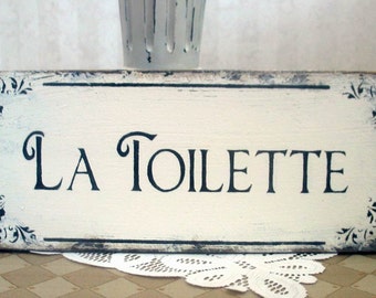 La Toilette bath sign, wooden vintage styled shabby rustic powder room sign