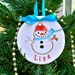 Snowman Christmas Ornament Pesonalized Ceramic Dated 2011