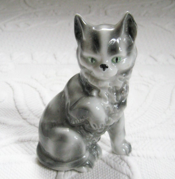 ANTIQUE HAND SIGNED PORCELAIN CAT FIGURINE by vintagous on Etsy