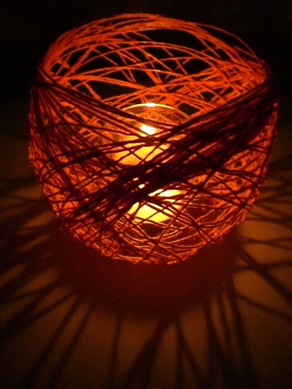 orange yarn bubble bowlcandle holder