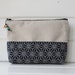 Japanese Geometric Blue Linen Pouch