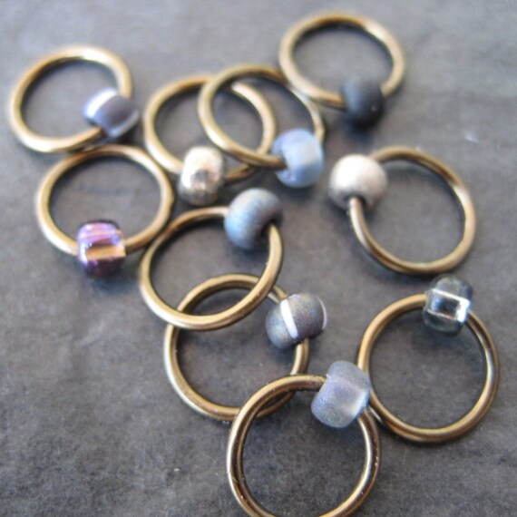 Items similar to Brass and Smoke Stitch Markers Set of 10 on Etsy