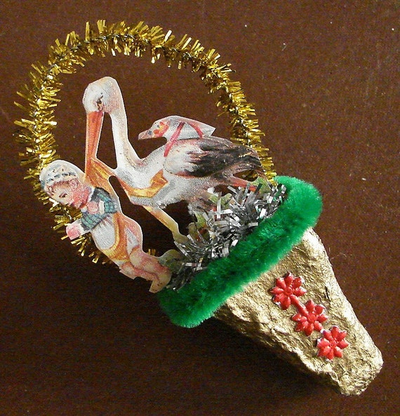 christmas ornament stork with baby dresden basket christmas ornament stork with baby dresden basket