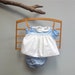 Vintage Baby Girl Dress, Diaper Cover Set, Infant, White and Blue Cotton, plastic panty