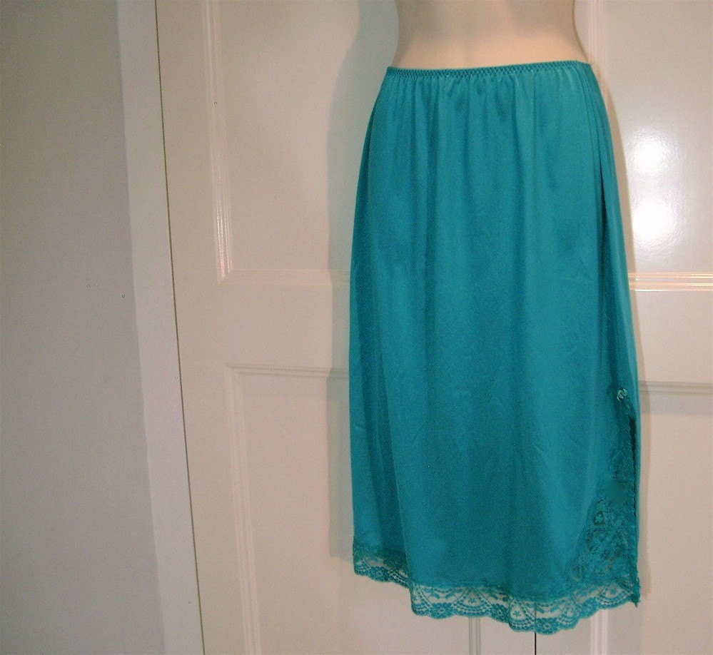 Vintage VASSARETTE Teal Blue Half Slip Skirt Slip 1980's