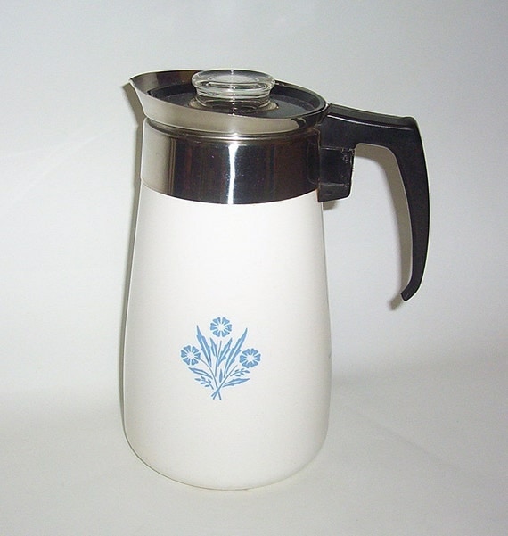 9 cup Corning Ware Coffee Pot Cornflower COMPLETE