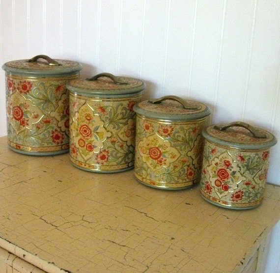 Vintage Canister Set in Rose and Jadeite Green