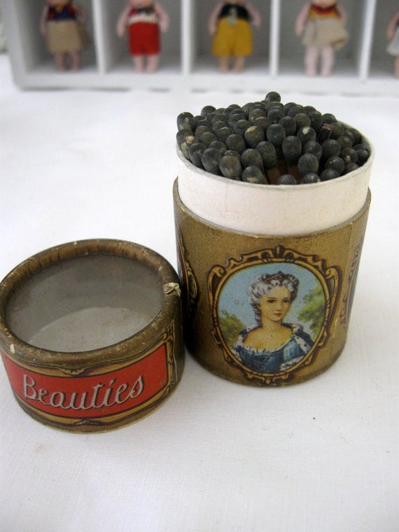 18th Century Beauties Round Matchbox full of Matches