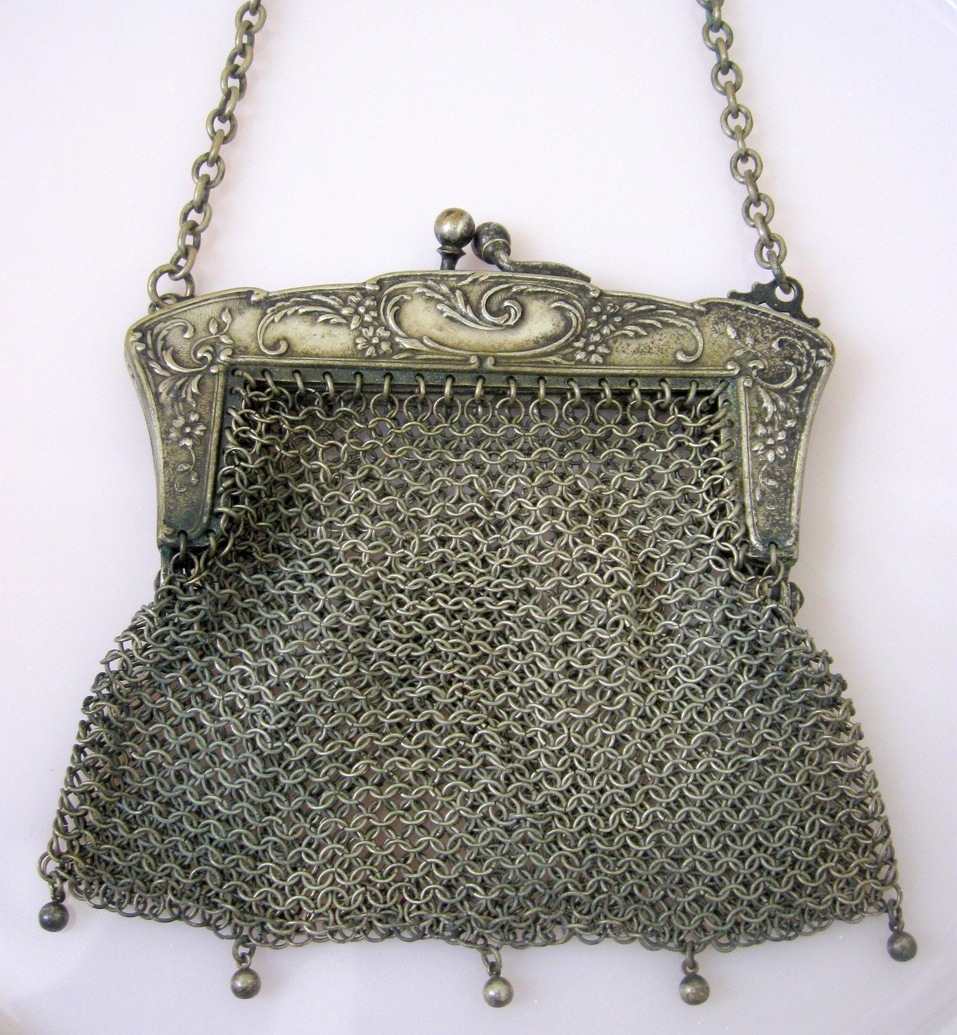 Antique German Silver Mesh Purse Evening Bag