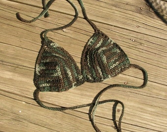 Immediate Download - Three PDF Crochet Patterns - Three Easy Bikini Tops - Camo - DK - Worsted