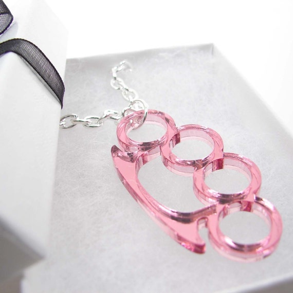 Items similar to Brass Knuckles Necklace Mini Pink on Etsy