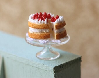 Miniature Food - Dollhouse Homemade Strawberry Short Cake