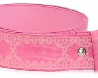 Pink Belt Strap with Snaps- Embossed Tooling Style Design- Snap-On Removable- 1.5" 38mm Width- 26 27 28 29 30 31 32 - 20+ OTHER STYLES AVAIL